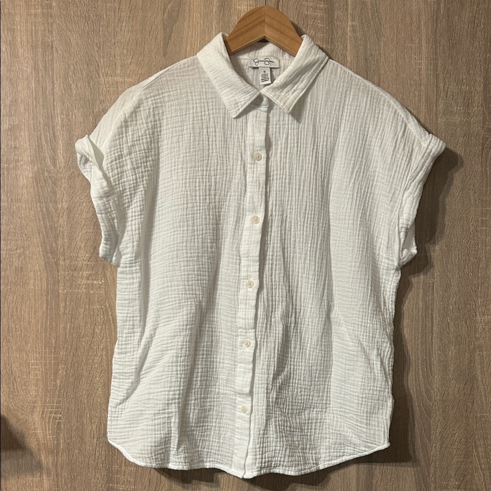 Jessica Simpson White Gauze Button Down Shirt Size Small